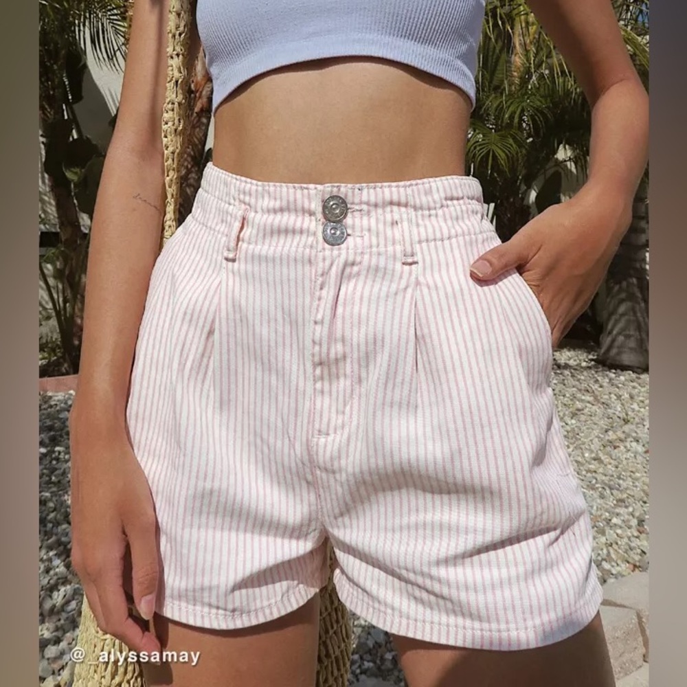 BDG Jordi Striped Pleated High-Waisted Shorts